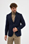 Enrica Men's Dark Navy Blue Cashmere Fabric Half-Lined Mono Collar Sports Blazer Jacket with Pocket - 5