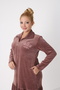 Ruffled Embroidery Detailed Collar Long Sleeve Zippered Velvet Plus Size Dress - 7