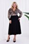 Women's Coffee Black Snake Pattern Blocky Double Breasted Neckline Balloon Sleeve Plus Size Stretchy Maxi Dress - 4