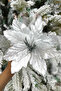 Silver Off-White Mistletoe 21 cm Velvet Glitter Sequin Christmas Pine Tree New Year Artificial Flower Decor - 7