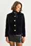 Women's Black Bow Collar Gold Button Detailed Lined Fox Jacket 0305 60283656 - 4