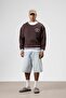 Oversize Collar Embroidery Detailed Sweatshirt Brown