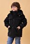 Boy's Fur-Lined Hooded Water Repellent Thick Winter Coat Black - 2