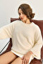 Women's Ecru Bearded Oversize Soft Bat Sleeve Knitwear Sweater 9036 60283635 - 2
