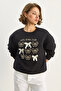 Women's Black Bow Embroidered Three-Thread Embroidered Sweatshirt with Ribbon Accessories 60601048 - 3