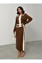 Women's Brown Pearl Buttoned Skirted Knitwear Set - 4