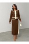 Women's Brown Pearl Buttoned Skirted Knitwear Set - 2