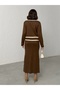 Women's Brown Pearl Buttoned Skirted Knitwear Set - 5