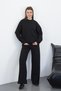 Women's Cotton 3 Thread Non-Fleece Oversize Sweatshirt & Wide Leg Sweatpants Set-Black - 8