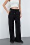 Zenara Women's 3 Thread Non-Brushed Cotton Wide Leg Black Sweatpants