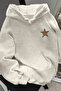 Leopard Star Printed Oversize Kangaroo Pocket Gray Hooded Sweatshirt Hoodie - 2