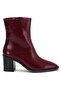 Burgundy Women's Thick Heeled Boots Patent Leather Blunt Toe Flat Bottom - 2