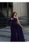 Crepe Glittery Fabric One-Shoulder Detail Tailed Evening Dress 583031 PURPLE - 2