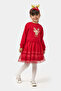 Crown Gift Printed Tulle Girls' Christmas Dress Red - 2