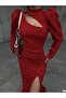 Stretchy Glitter Fabric Half Turtleneck Low-Cut Front Drawstring Detail Evening Dress 583034 Red - 4