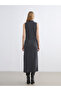 Lcwaikiki Classic Anthracite High Collar Slit Knit Dress - 4