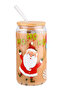Bamboo Lid Cup with Straw Glass Cup with Straw Jar Cup Santa Claus 1 Piece Durable 550 ml