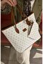 White-Tan Patterned Vegan Leather Large Shoulder & Handbag, with Wallet Gift – Large Internal Volume - 2