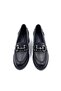 Genuine Leather 5 cm Heeled Black Women's Classic Loafer Shoes - 3