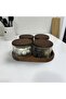 Premium 4-Piece Square Paşabahçe Timeless Glass Breakfast & Snack Set with Wooden Lids and Trays - 4