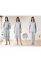 Women's Blue Linen Ruffled Maternity Pajama Set Nightgown 4-Piece Set