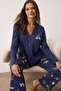 Kadın Lacivert %100 Pamuklu Yılbaşı Temalı Gömlek Yaka Örme Pijama Takımı THMAW26PT00172 - 2