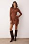 Koyu Kahverengi Büzgü/Drape Detaylı Bodycon Mini Yumuşak Kumaşlı Esnek Örme Elbise TWOAW26EL00139