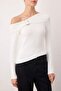 Ecru Asymmetric Collar Accessory Detailed Fitted Open Shoulder Knitted Blouse Twoaw26Bz00121 - 3
