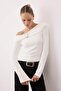 Ecru Asymmetric Collar Accessory Detailed Fitted Open Shoulder Knitted Blouse Twoaw26Bz00121
