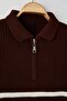 Kahverengi Oversize Polo Yaka Çizgili Kazak TMNAW24KZ00018 - 5