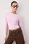 Açık Pembe Viskon Bisiklet Yaka Crop Esnek Örme Bluz TWOAW24BZ00116
