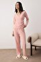 Gül Kurusu Kruvaze Büzgülü Yumuşak Tuşe Örme Pijama Takımı THMAW26PT00183