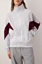 Gri Melanj Bordo Renk Bloklu Fermuarlı Dik Yaka Oversize Bomber Örme Hırka/Sweatshirt TWOAW26SW00037 - 9