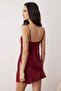 Bordo Dantel ve Yırtmaç Detaylı Saten Dokuma Gecelik THMAW26GC00010 - 6