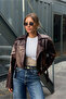 Zr Model Padded Oversize Bitter Brown Biker Leather Jacket - 3