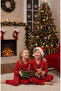 Children's Long Sleeve Buttoned Pajama Set Mia Checkered Red, New Year Pajamas - 2