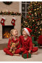 Children's Long Sleeve Buttoned Pajama Set Mia Checkered Red, New Year Pajamas - 3