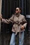 Beige Diora Stand Collar Belted Trench Coat - 5