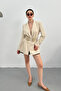 Women's Stylish Double-Breasted Lapel Padded Shoulders Gold Belt Detail Blazer Jacket - 3