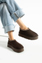 Brown Suede Wool-Lined Thick-Soled Ankle Boot Shoes - 5