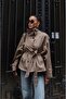 Beige Diora Stand Collar Belted Trench Coat - 3