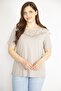 Women's Mink Plus Size Collar Lace Detailed Short Sleeve Blouse 65n36440