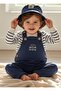 Embroidered Button Detailed Safari Hat Stripe Printed Sweatshirt Salopet Baby Boy Set - 3