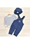Embroidered Button Detailed Safari Hat Stripe Printed Sweatshirt Salopet Baby Boy Set - 4