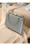 Silver Gray Lame Color Metal Handle Crystal Stone Evening Dress Bag Kına - 7