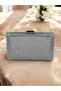 Silver Gray Lame Janjan Color Crystal Stone Metal Handle Evening Dress Bag Henna - 2