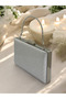 Silver Gray Lame Color Metal Handle Crystal Stone Evening Dress Bag Kına