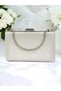 Porcelain Pearl Ecru Color Metal Handle Crystal Stone Evening Dress Bag Kına - 5