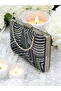 Navy Blue Silver Color Crystal Stone Metal Stone Evening Dress Bag Kına - 7