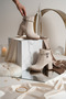 Women's Beige Zippered Buckle Detailed Daily Use Short Heeled Boots Shoes - 6